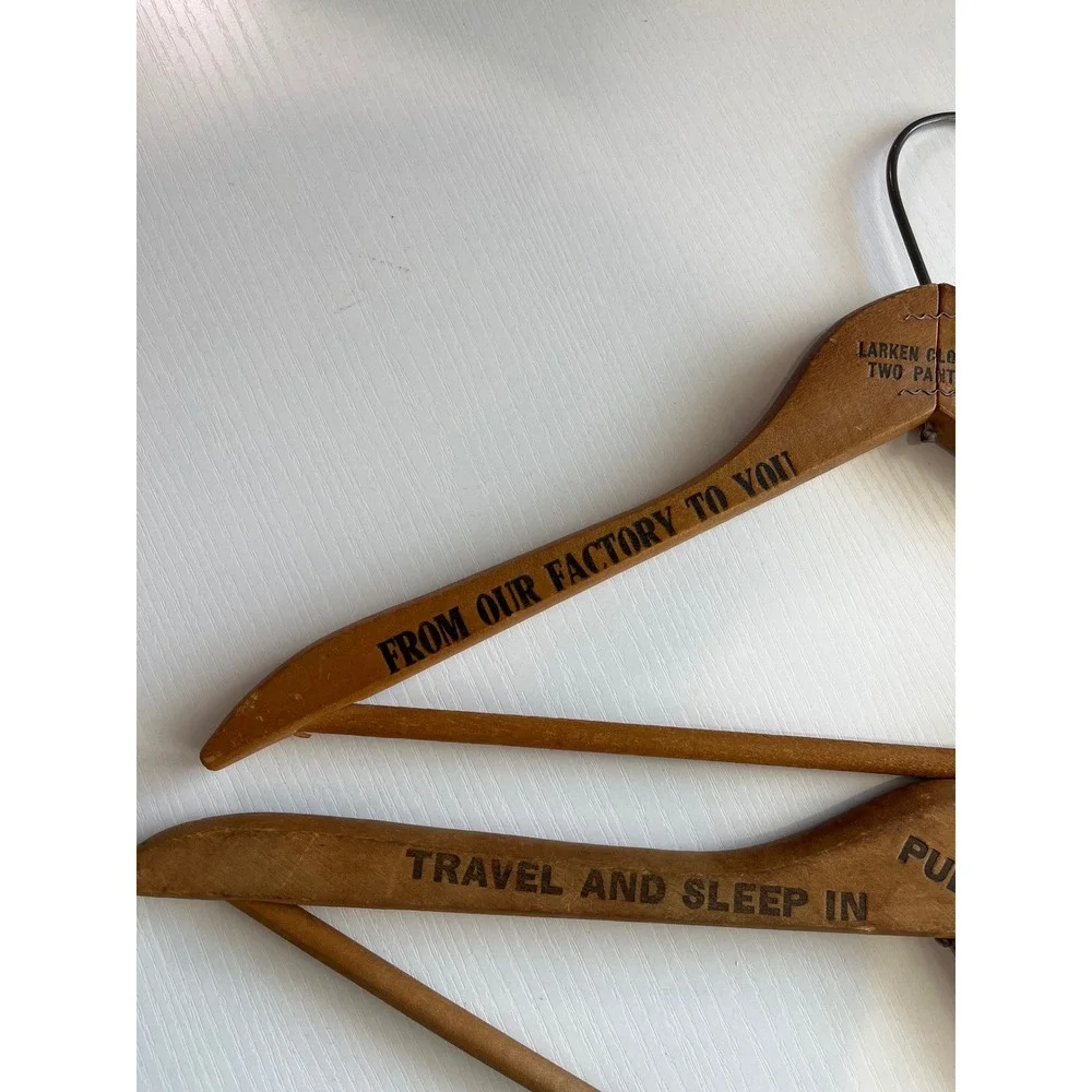 MCM Vintage Pullman &‎ Larken Clothes Wooden Suit Hangers Advertising Set of 2